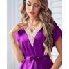 imageEkouaer Satin Nightgowns for Women Short Sleeve Nightshirt Silk Sleepwear Lace V Neck Pajama Dress SXXLPurple