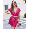 imageEkouaer Satin Nightgowns for Women Short Sleeve Nightshirt Silk Sleepwear Lace V Neck Pajama Dress SXXLRose Red