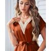 imageEkouaer Satin Nightgowns for Women Short Sleeve Nightshirt Silk Sleepwear Lace V Neck Pajama Dress SXXLRust Brown