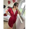 imageEkouaer Satin Nightgowns for Women Short Sleeve Nightshirt Silk Sleepwear Lace V Neck Pajama Dress SXXLWine Red