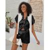 imageEkouaer Womens Classic Button Down Ruffle Sleeves Short Satin Silk Pajama SetBlack