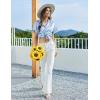 imageEkouaer Womens Classic Button Down Ruffle Sleeves Short Satin Silk Pajama SetClear Blue