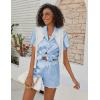 imageEkouaer Womens Classic Button Down Ruffle Sleeves Short Satin Silk Pajama SetClear Blue