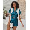 imageEkouaer Womens Classic Button Down Ruffle Sleeves Short Satin Silk Pajama SetDeep Blue