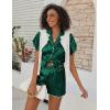 imageEkouaer Womens Classic Button Down Ruffle Sleeves Short Satin Silk Pajama SetGreen