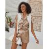 imageEkouaer Womens Classic Button Down Ruffle Sleeves Short Satin Silk Pajama SetKhaki