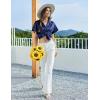 imageEkouaer Womens Classic Button Down Ruffle Sleeves Short Satin Silk Pajama SetNavy Blue
