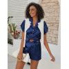 imageEkouaer Womens Classic Button Down Ruffle Sleeves Short Satin Silk Pajama SetNavy Blue
