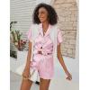 imageEkouaer Womens Classic Button Down Ruffle Sleeves Short Satin Silk Pajama SetPink