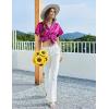 imageEkouaer Womens Classic Button Down Ruffle Sleeves Short Satin Silk Pajama SetRose