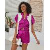 imageEkouaer Womens Classic Button Down Ruffle Sleeves Short Satin Silk Pajama SetRose