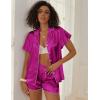 imageEkouaer Womens Classic Button Down Ruffle Sleeves Short Satin Silk Pajama SetRose