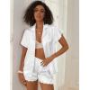 imageEkouaer Womens Classic Button Down Ruffle Sleeves Short Satin Silk Pajama SetWhite