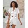 imageEkouaer Womens Classic Button Down Ruffle Sleeves Short Satin Silk Pajama SetWhite