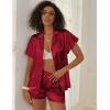 imageEkouaer Womens Classic Button Down Ruffle Sleeves Short Satin Silk Pajama SetWine Red