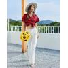 imageEkouaer Womens Classic Button Down Ruffle Sleeves Short Satin Silk Pajama SetWine Red