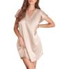 imageEkouaer Satin Nightgowns for Women Short Sleeve Nightshirt Silk Sleepwear Lace V Neck Pajama Dress SXXLChampagne