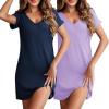 imageEkouaer Womens 2 Pack Nightgown V Neck Sleepshirt Short Sleeve Nightshirt Soft Sleep Dress with PocketsNavy Bluelilac