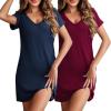 imageEkouaer Womens 2 Pack Nightgown V Neck Sleepshirt Short Sleeve Nightshirt Soft Sleep Dress with PocketsNavy Bluewine Red