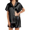 imageEkouaer Womens Classic Button Down Ruffle Sleeves Short Satin Silk Pajama SetBlack