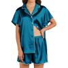 imageEkouaer Womens Classic Button Down Ruffle Sleeves Short Satin Silk Pajama SetDeep Blue