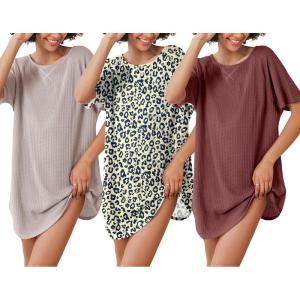 imageEkouaer 3 Pack Womens Tshirt Nightgown Waffle Knit Short Sleeve Sleepshirts Casual Cover Ups SXXXLSet 8