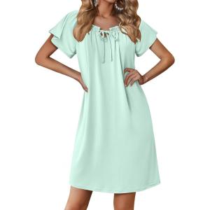 imageEkouaer Nightgowns for Women Short Sleeve Sleep Shirts Pleated Sleepdress Soft Sleepwear Victorian Ladies NightdressLight Green