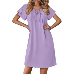 imageEkouaer Nightgowns for Women Short Sleeve Sleep Shirts Pleated Sleepdress Soft Sleepwear Victorian Ladies NightdressLight Purple