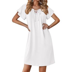 imageEkouaer Nightgowns for Women Short Sleeve Sleep Shirts Pleated Sleepdress Soft Sleepwear Victorian Ladies NightdressWhite