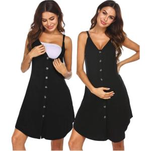 imageEkouaer Women 3 in 1 Labor and DeliveryMaternityNursing Nightgown Button Down Sleeveless Pregnancy Dress for BreastfeedingBlack