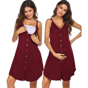 imageEkouaer Women 3 in 1 Labor and DeliveryMaternityNursing Nightgown Button Down Sleeveless Pregnancy Dress for BreastfeedingWine Red