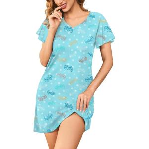 imageEkouaer Womens Cotton Nightgowns Soft Short Sleeve Sleep Shirts Printed Night Shirts Night DressGreen Flying Print