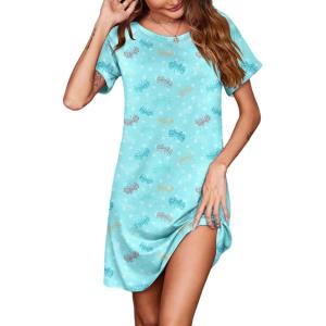 imageEkouaer Womens Sleep Shirt Short Sleeve Night Shirts Pullover Nightgown Soft Nightdress Sleepwear SXXLButterfly