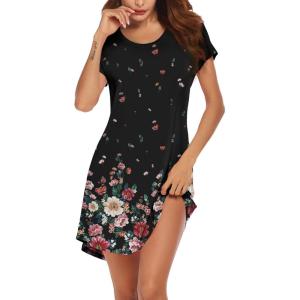 imageEkouaer Womens Sleep Shirts Short Sleeve Printed Nightgowns Crewneck Cute Soft Night Shirts S2XLBlack Flower