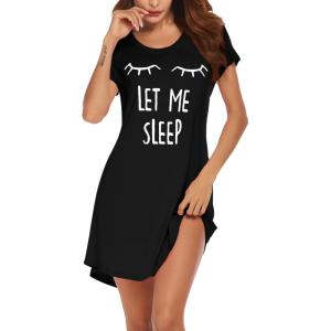 imageEkouaer Womens Sleep Shirts Short Sleeve Printed Nightgowns Crewneck Cute Soft Night Shirts S2XLBlack Sleep