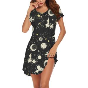 imageEkouaer Womens Sleep Shirts Short Sleeve Printed Nightgowns Crewneck Cute Soft Night Shirts S2XLBlack Star