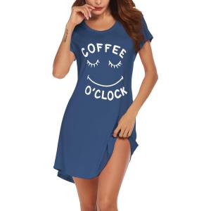 imageEkouaer Womens Sleep Shirts Short Sleeve Printed Nightgowns Crewneck Cute Soft Night Shirts S2XLNavy Blue
