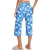 imageEkouaer 2 Pack Womens Capri Pajama Pants Printed Drawstring Comfy Pj Bottoms With PocketsRoyal BlueBeige