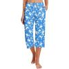 imageEkouaer 2 Pack Womens Capri Pajama Pants Printed Drawstring Comfy Pj Bottoms With PocketsRoyal BlueBeige