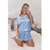 imageEkouaer Women Satin Pajamas Set Ruffle Sleeves Silk Pj Set Soft V Neck Sleepwear LoungewearBaby Blue