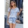 imageEkouaer Women Satin Pajamas Set Ruffle Sleeves Silk Pj Set Soft V Neck Sleepwear LoungewearBaby Blue
