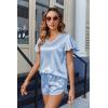 imageEkouaer Women Satin Pajamas Set Ruffle Sleeves Silk Pj Set Soft V Neck Sleepwear LoungewearBaby Blue