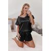 imageEkouaer Women Satin Pajamas Set Ruffle Sleeves Silk Pj Set Soft V Neck Sleepwear LoungewearBlack