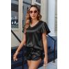 imageEkouaer Women Satin Pajamas Set Ruffle Sleeves Silk Pj Set Soft V Neck Sleepwear LoungewearBlack