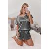 imageEkouaer Women Satin Pajamas Set Ruffle Sleeves Silk Pj Set Soft V Neck Sleepwear LoungewearGray
