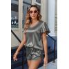 imageEkouaer Women Satin Pajamas Set Ruffle Sleeves Silk Pj Set Soft V Neck Sleepwear LoungewearGray