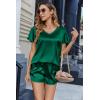 imageEkouaer Women Satin Pajamas Set Ruffle Sleeves Silk Pj Set Soft V Neck Sleepwear LoungewearGreen
