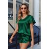imageEkouaer Women Satin Pajamas Set Ruffle Sleeves Silk Pj Set Soft V Neck Sleepwear LoungewearGreen