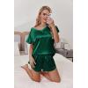 imageEkouaer Women Satin Pajamas Set Ruffle Sleeves Silk Pj Set Soft V Neck Sleepwear LoungewearGreen