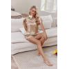 imageEkouaer Women Satin Pajamas Set Ruffle Sleeves Silk Pj Set Soft V Neck Sleepwear LoungewearKhaki